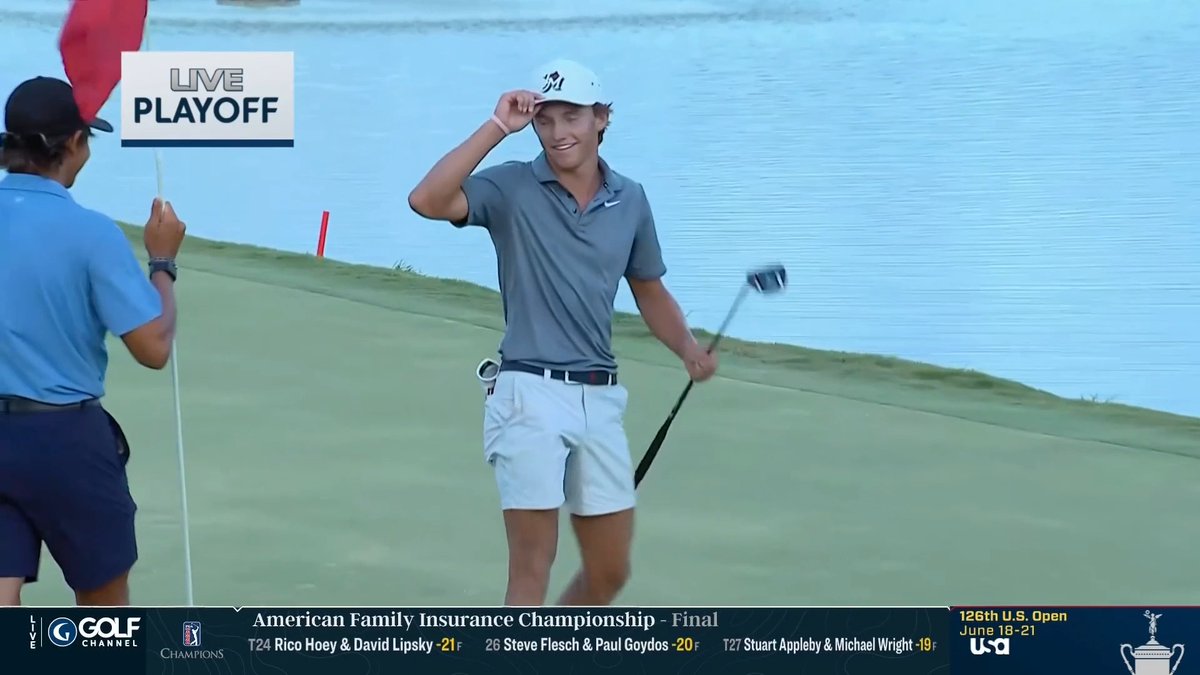 MAJOR MILES RUSSELL 👏🇺🇸 The 17-year-old is @USOpenGolf bound for the first time after 38 holes on Golf's Longest Day alongside caddy Charlie Woods