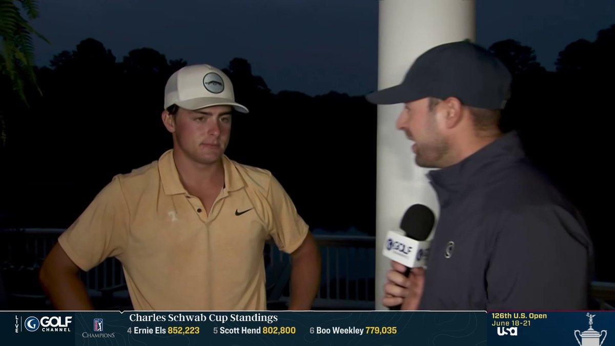 "We could still get 30 more minutes out of today." 🌙 "I didn't know it [the U.S. Open] was next week." 🤣 Unfazed by the dark, Chase Kyes (a) shot 67-66 to make his first @USOpenGolf, and he gave a fantastic interview after with Ryan Lavner
