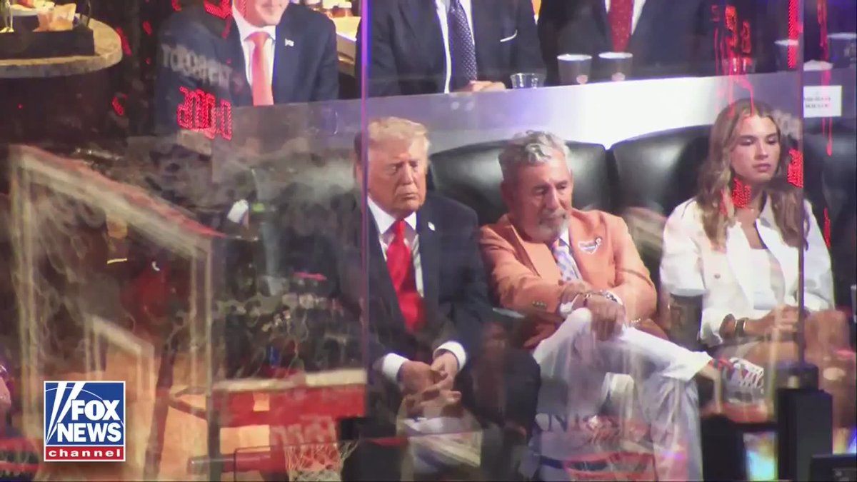President Trump was spotted chatting with New York Knicks and Madison Square Garden owner James Dolan in his suite during Game 3 of the NBA Finals. Trump, who became the first sitting U.S. president to attend an NBA Finals game, is taking in the action alongside family members and top administration officials.