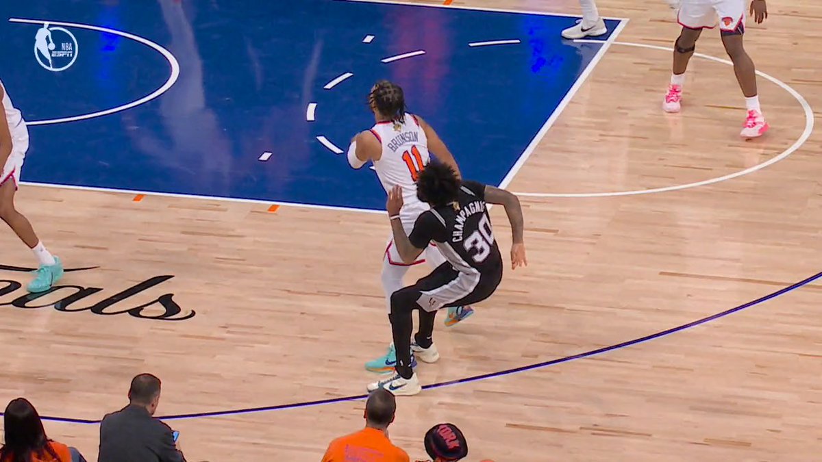 Jalen Brunson was assessed a flagrant foul after review on this play from Julian Champagnie.