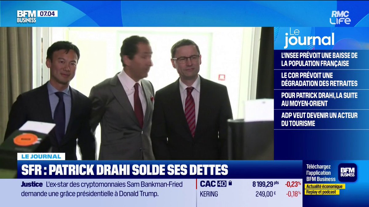 Drahi tourne la page SFR 💰 Le rachat de SFR signe aussi la sortie de Patrick Drahi. Avec ce deal à plus de 20 milliards d’euros, il devrait solder ses dettes et quitter la France, douze ans après avoir racheté l’opérateur. 🎙️ Matthieu Pechberty