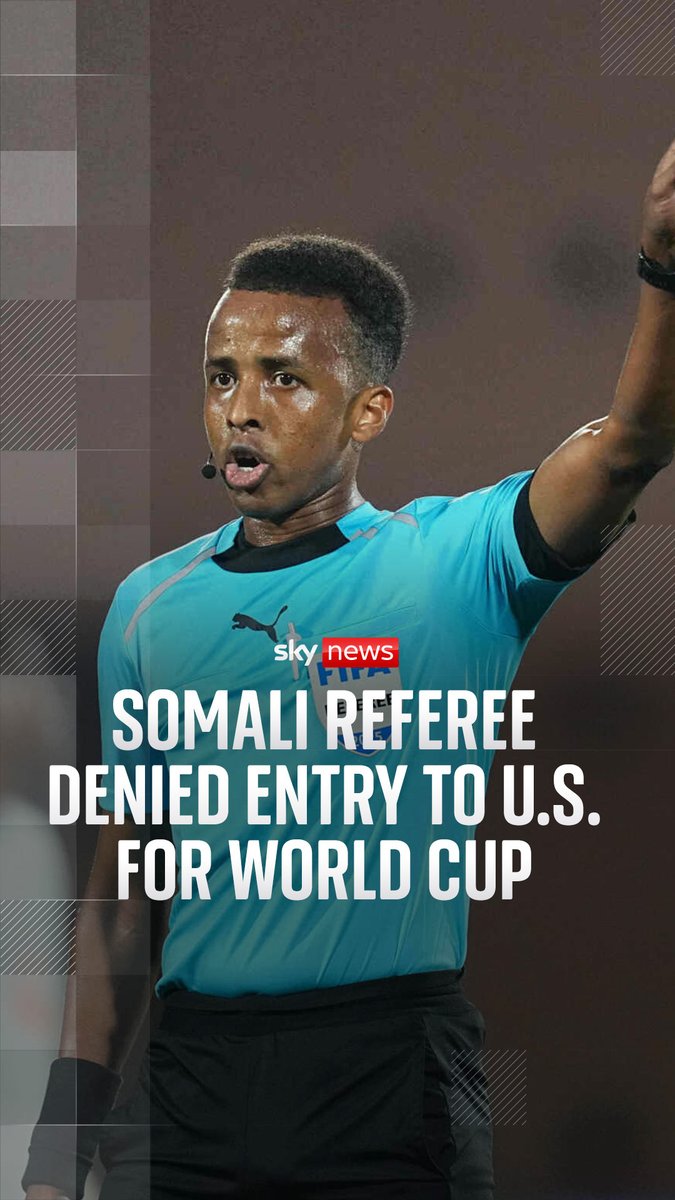 A top Somali referee will not officiate at the World Cup after being denied entry into the U.S. due to "vetting concerns". Omar Artan, who was set to become the first Somali to officiate at a World Cup match, was stopped by U.S. Customs and Border Patrol when arriving in Miami ahead of the tournament. Sky's Rob Harris reports. 🔗