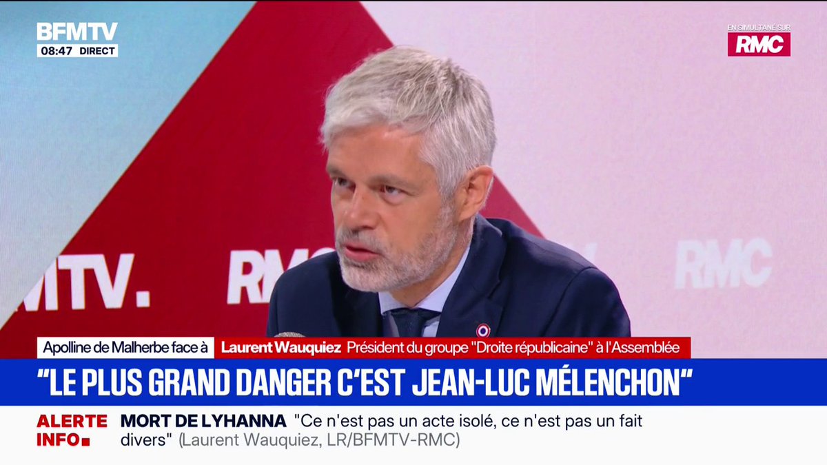 "Le plus grand danger politique pour la république c'est Jean-Luc Mélenchon", soutient Laurent Wauquiez