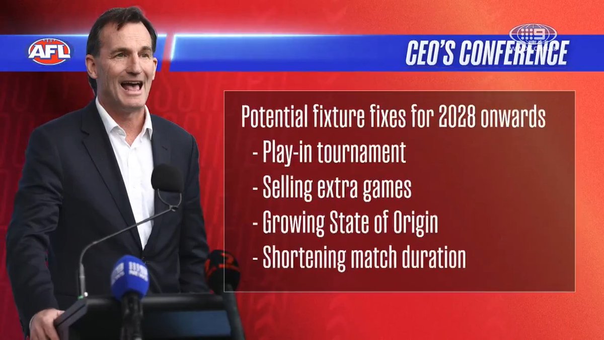 Per Callum Twomey, club CEOs have been encouraged to present ideas for how the 2028 fixture could look, including on: 🏆 A play-in tournament 📈 Growing State of Origin ✂️ Shortening match duration #9FootyClassified | Watch on 9 & 9Now 🖥️