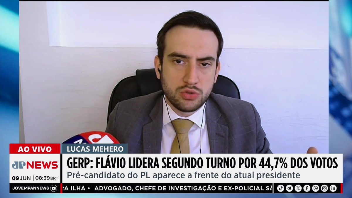 Gerp: Flávio aparece à frente de Lula no 2º turno com 44,7% contra 39,1% 📺 Confira ao vivo: #JornalDaManhã