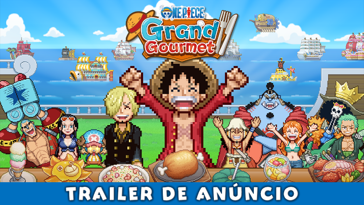 Zarpe com os Piratas do Chapéu de Palha em uma jornada cheia de sabores! 🌊 ONE PIECE: Grand Gourmet desembarca em 23 de outubro de 2026 no Nintendo Switch, Nintendo Switch 2, Steam, App Store e Google Play. Reserve agora no Steam: