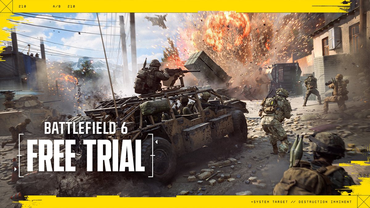 5 MODES. 4 MAPS. 1 FREE WEEK. From June 9–15, #Battlefield6 is free for everyone. ⬇️ Download now, 🪖 squad up, and 💥 fight for your place on the front lines.