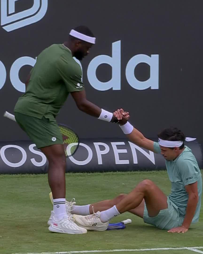 Classy 👏 Tiafoe showing great sportsmanship after Altmaier takes a fall during their third set in Stuttgart BOSS OPEN | #BOSSOpen