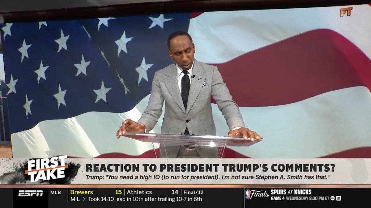 👏 Stephen A. Smith clapped back at President Trump for seemingly falling asleep during game 3 of the NBA Finals. Credit: ESPN