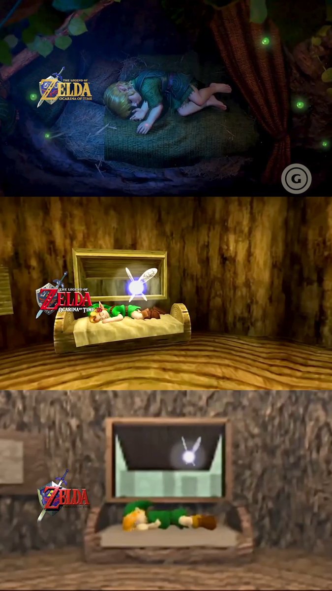 Link sleeping in his bed in Kokiri Forest from 1998 to 2026 ✨