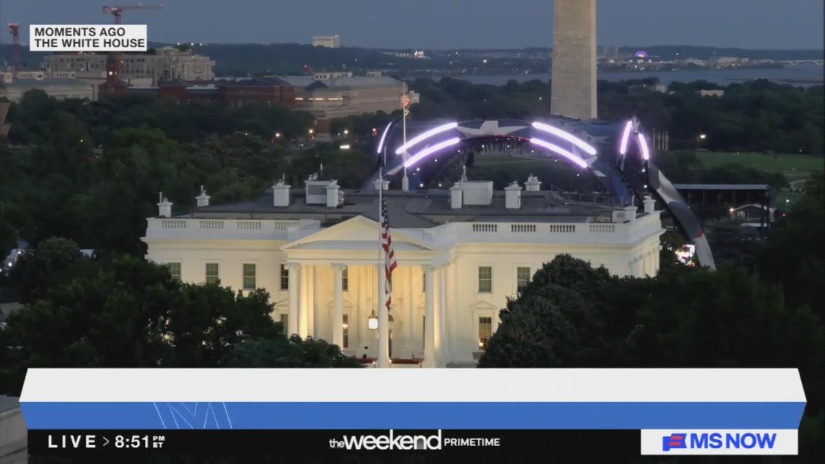 Trump tests the lights on his 92-foot-tall UFC stage on the White House lawn