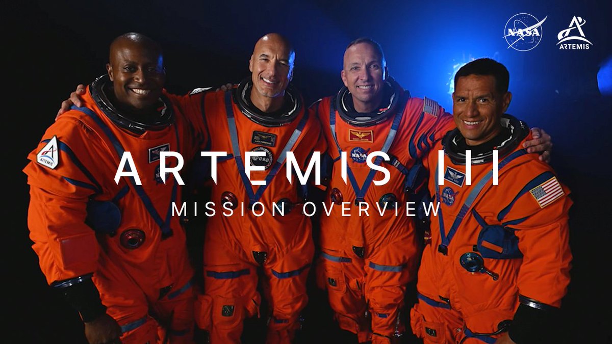 Introducing Artemis III. Four astronauts. Three launches. Two dockings. One splashdown. In 2027, the Artemis III mission will practice docking the Orion spacecraft with two lunar landers in low Earth orbit — the capability we need to return humanity to the Moon’s surface.