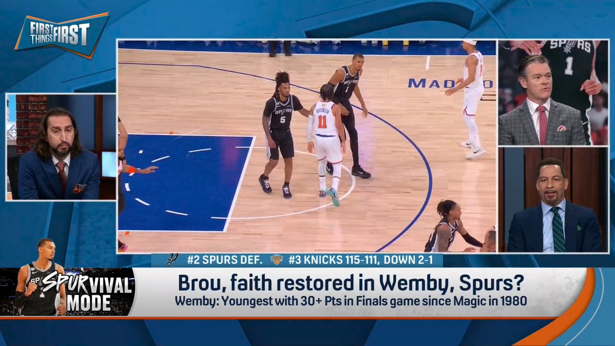 .nick wright thinks Wemby pushing Jalen Brunson should be upgraded to a flagrant 👀 “I do think that could seriously impact the series… I firmly believe that Jalen Brunson’s restraint saved Wemby a flagrant foul.”