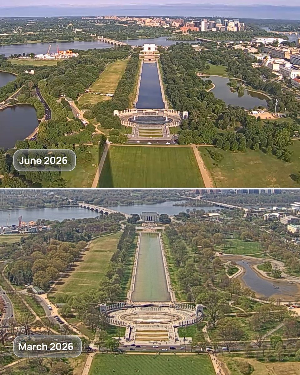 Months of work, condensed into seconds. Watch the transformation of the Lincoln Memorial Reflecting Pool as crews drained, repainted, and refilled one of America's most iconic landmarks ahead of a busy summer season in Washington, D.C.