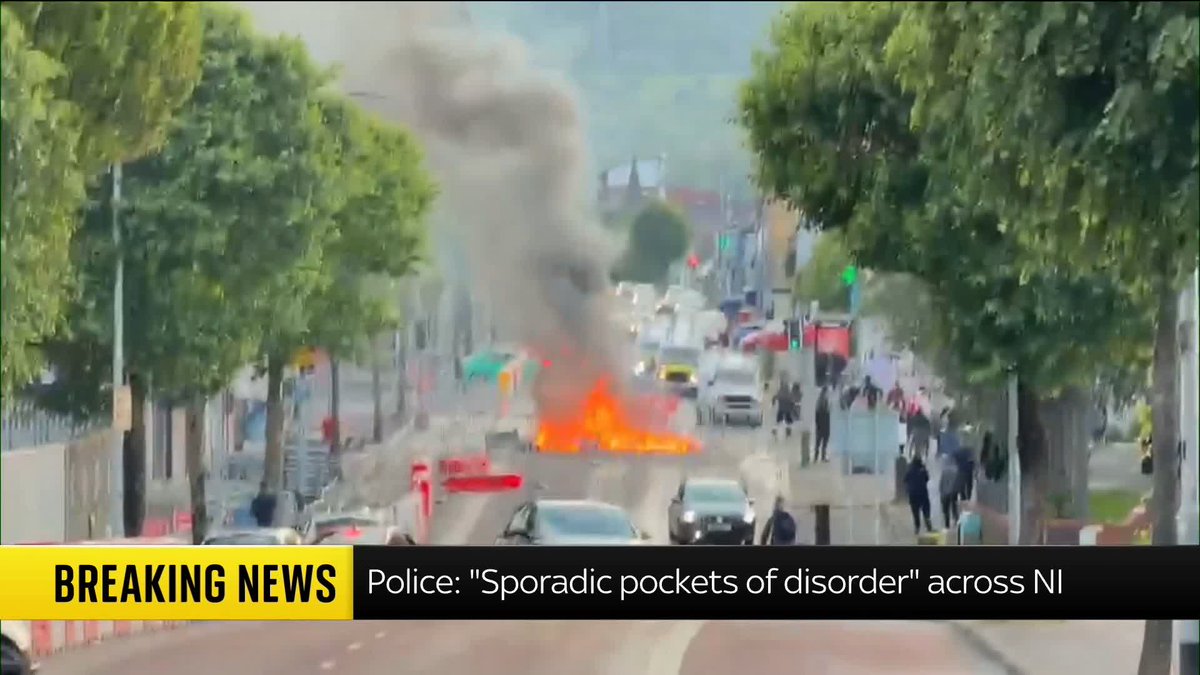 WATCH: Police in Northern Ireland use armoured Land Rovers to push through blockades on the streets on Belfast 📺 Sky 501, Virgin 602, Freeview 233 and YouTube