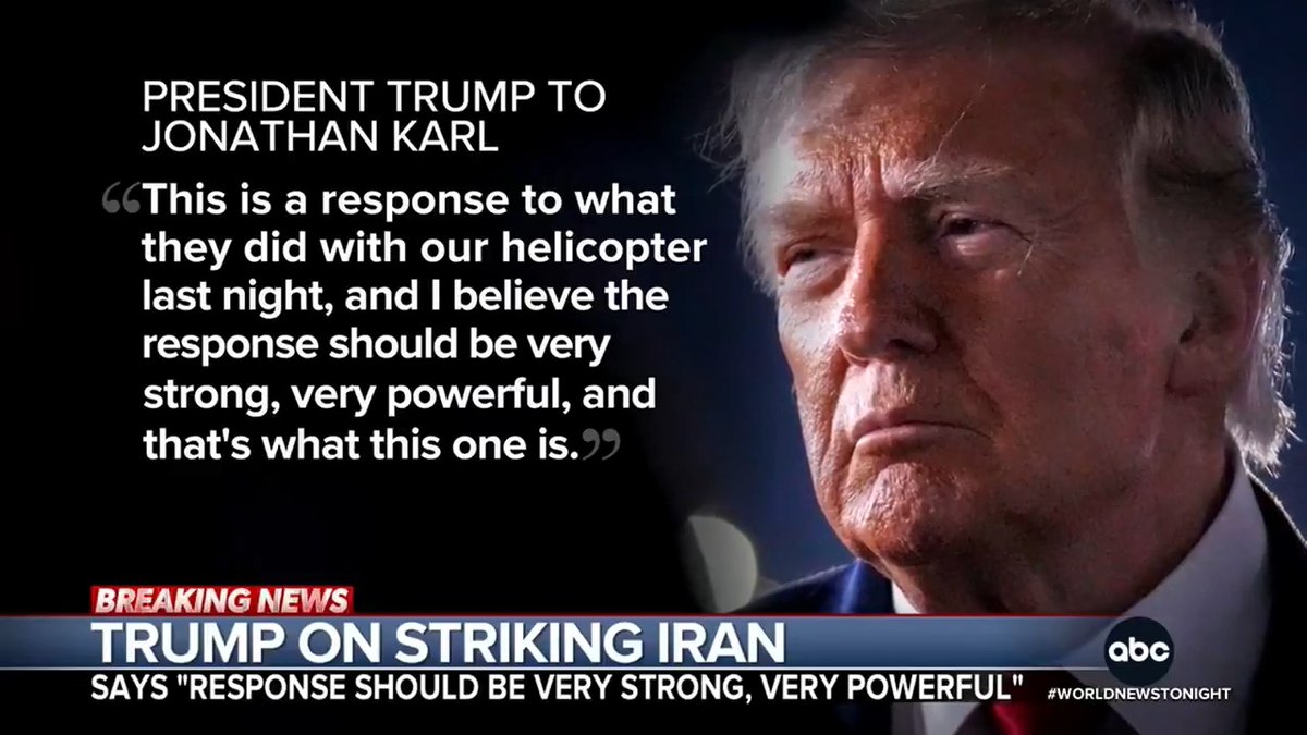 ABC News' @JonKarl spoke with Pres. Trump shortly after the U.S. launched counterstrikes against Iran following the downing of an Apache helicopter.