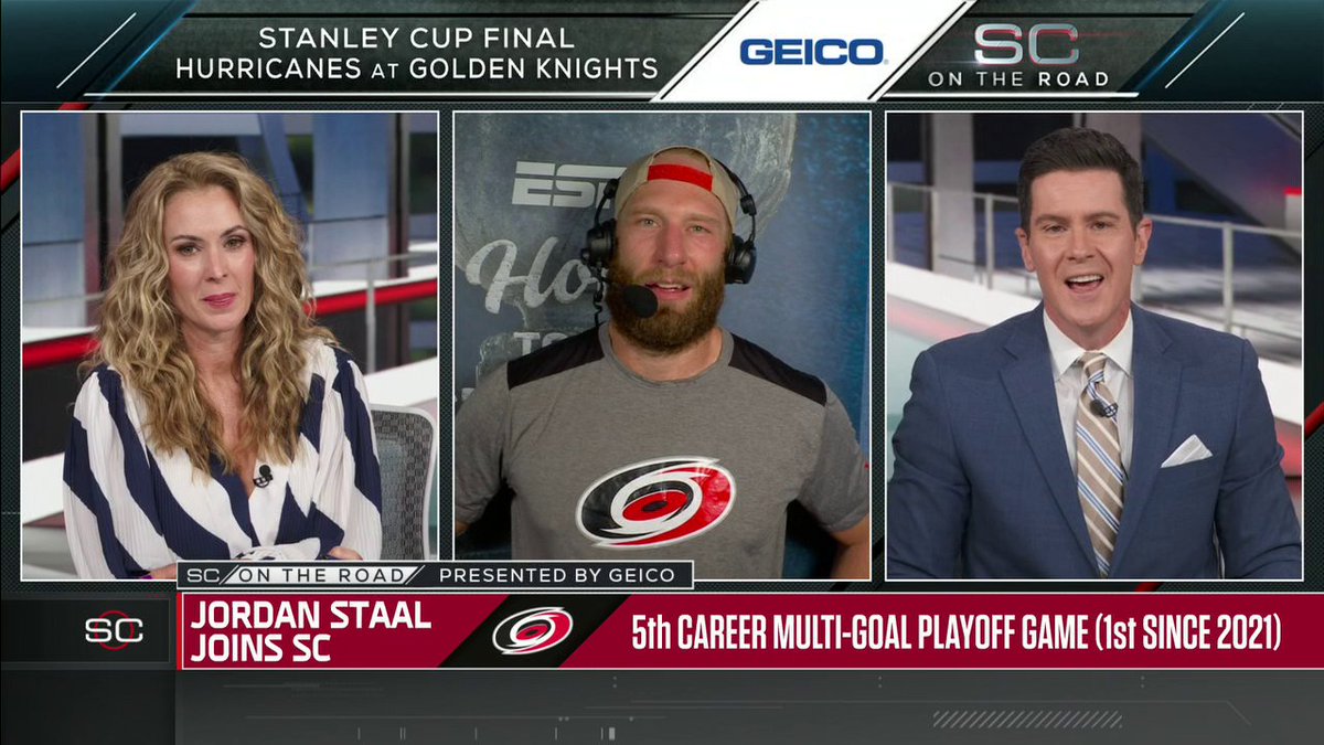 "I'm having so much fun out there. Just love grinding with these guys and just finding ways to get wins, and finding a way to get that mug." Hurricanes center Jordan Staal joins SportsCenter and reacts to their Game 4 win to tie the series 🏒