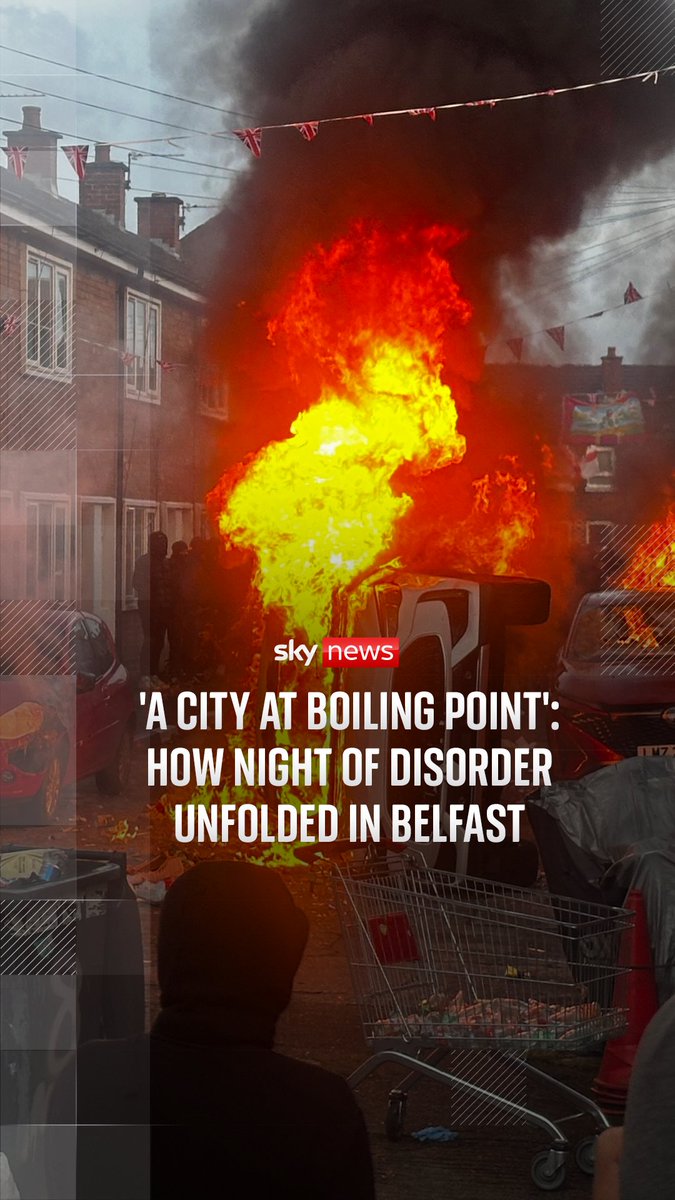 Cars and buildings were being set on fire, with smoke rising over Belfast as protests over Monday night's knife attack intensified. A 30-year-old man has been charged with attempted murder over the incident, which sparked the protests. Sky's Dan Whitehead and Connor Gillies report from the scene