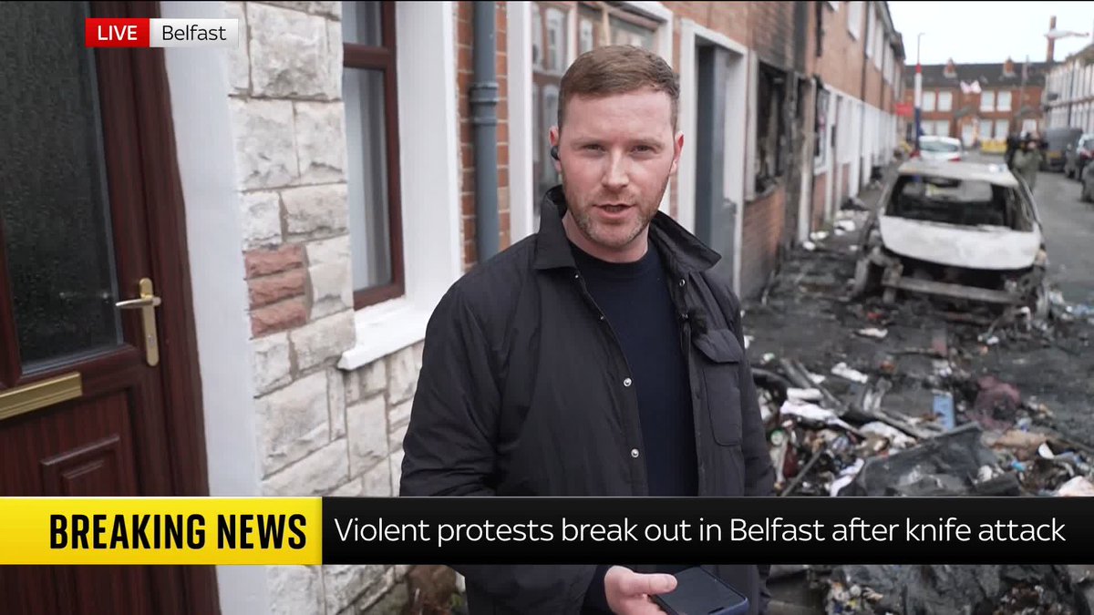 Sky's Connor Gillies reports from Belfast following the violent protests that saw cars and houses on fire after a man was charged with attempted murder. Live updates: