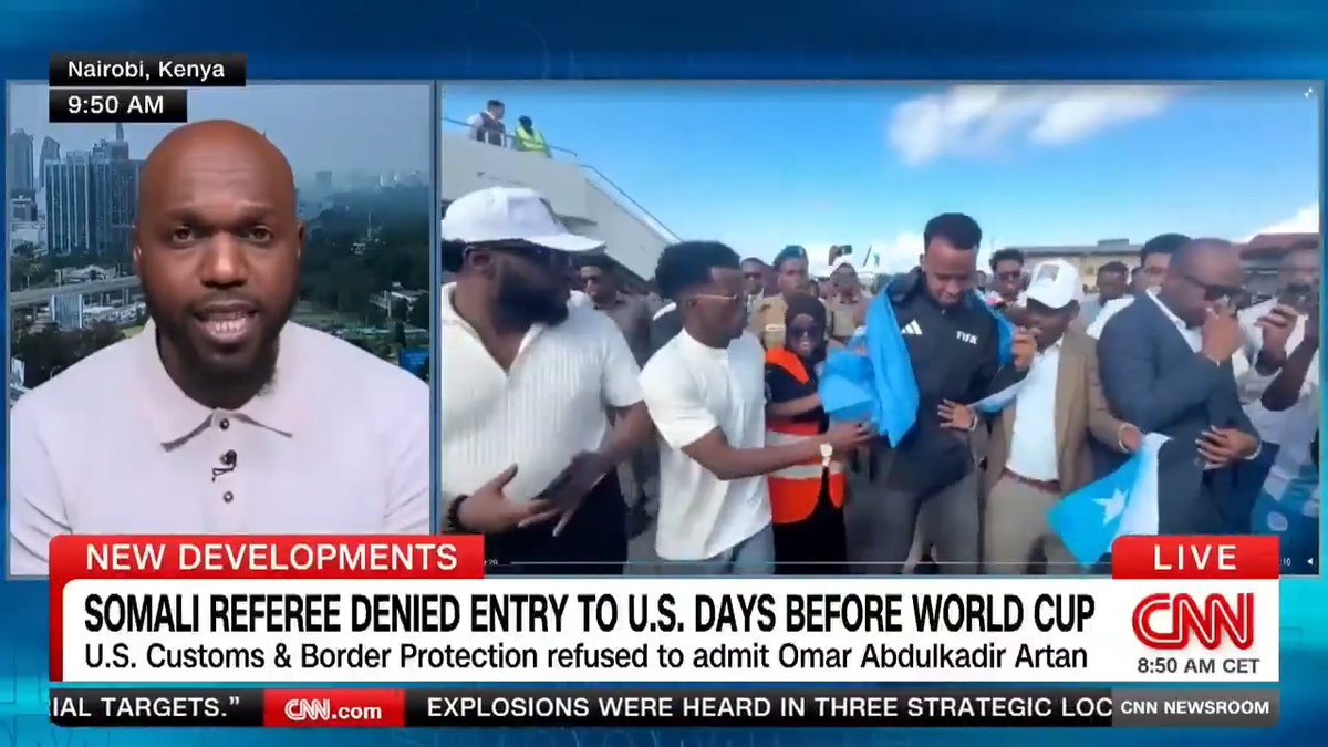 BREAKING: Trump administration claims the Somali referee was denied entry because he is a security threat to the US with links to suspected terrorists. He was questioned for 11 hours, including about Al Shabab Omar Abdulkadir Artan just landed back in Somalia to a hero's welcome