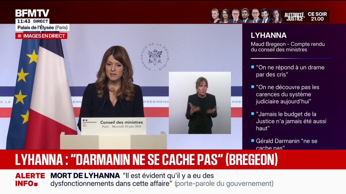 Affaire Lyhanna: "On a de la chance d'avoir un ministre de la Justice qui ne se cache pas", assure la porte-parole du gouvernement Maud Bregeon