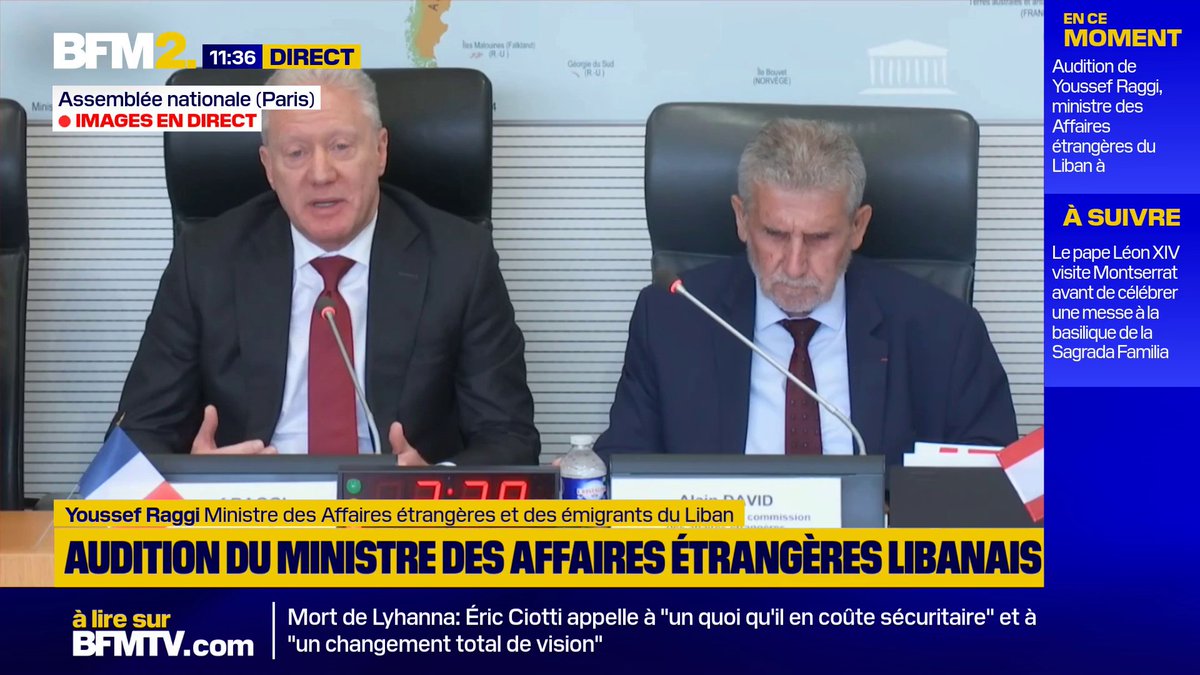 💬"Nous ne voulons pas que le Hezbollah soit désarmé pour faire plaisir à Israël ou aux États-Unis" Le ministre des Affaires étrangères du Liban, Youssef Raggi, déplore la "prise en otage" des États-Unis et d'Israël dans la guerre au Moyen-Orient #BFM2