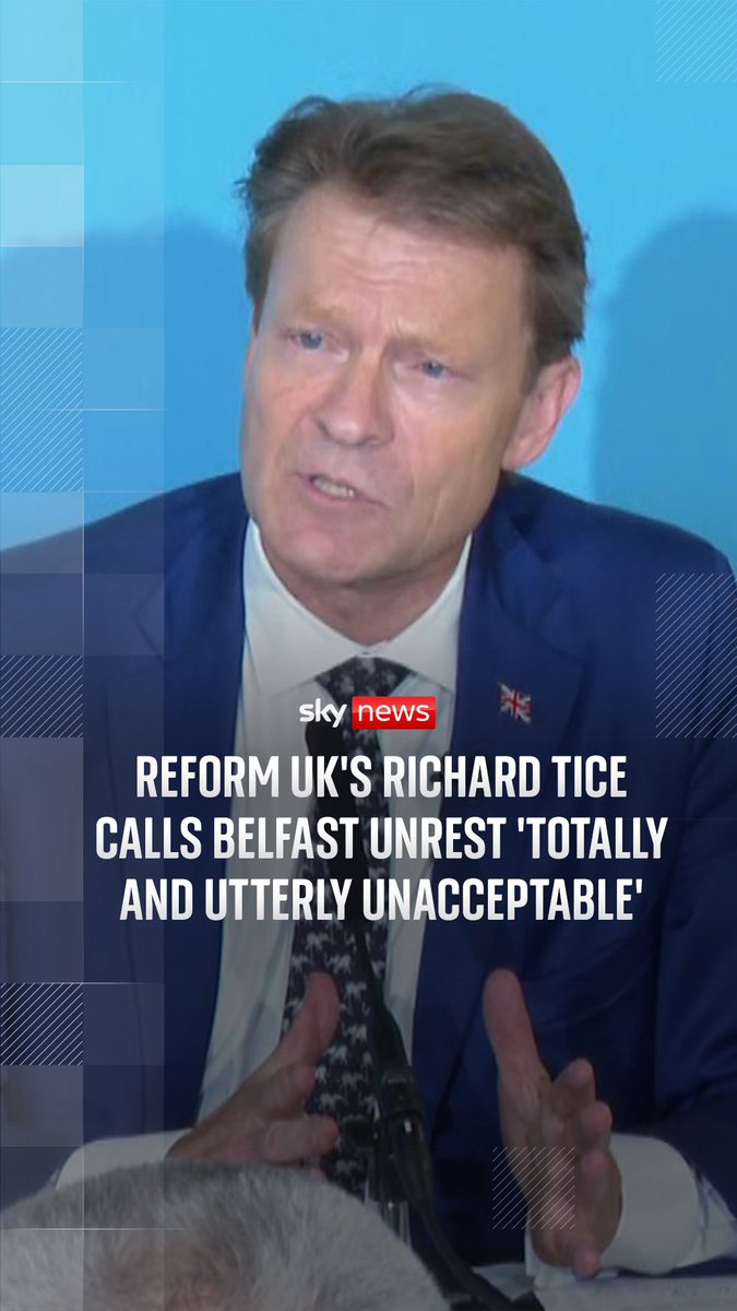 Reform UK's deputy leader Richard Tice has called Belfast unrest 'totally and utterly unacceptable'. Disorder resulting in people losing their homes and cars to fire has broken out in Belfast after a stabbing, for which a 30-year-old man has been arrested and charged.