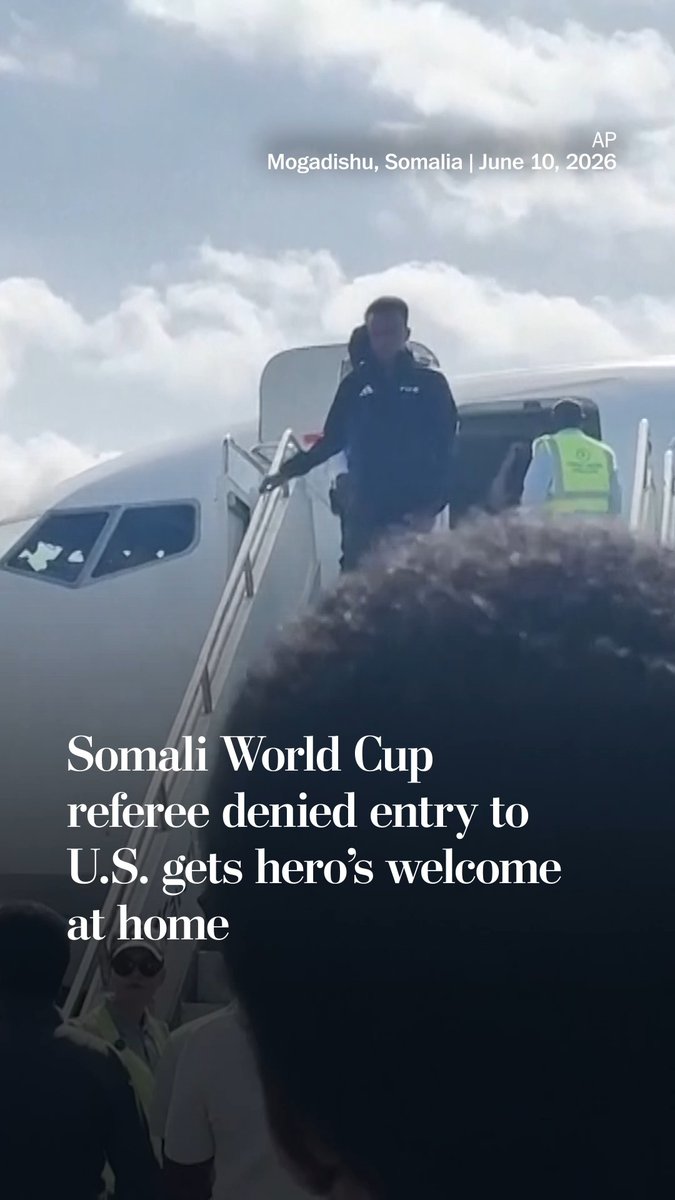Somali referee Omar Abdulkadir Artan, who was named Africa’s best men’s referee last year, was welcomed by supporters upon arrival in Mogadishu, Somalia, after being denied entry to the U.S. Read more: