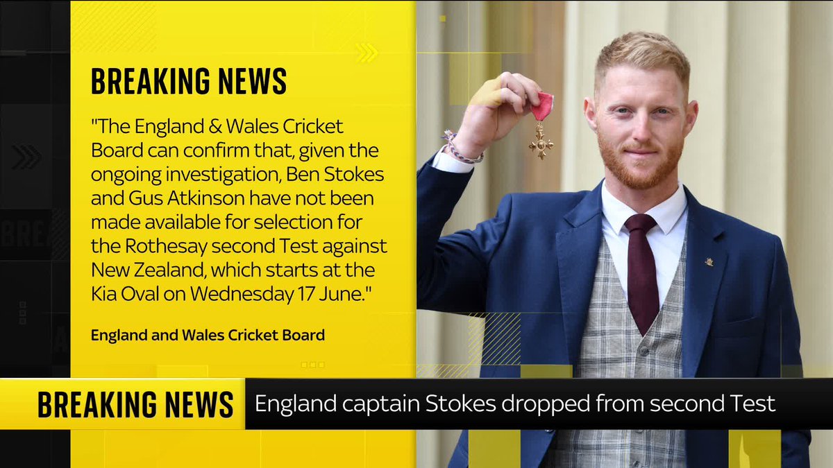 BREAKING: Ben Stokes and Gus Atkinson have been dropped for England's second Test against New Zealand. The two players were present when a "nightclub incident" took place in the early hours of Monday morning. Latest: 📺 Sky 501, Virgin 602 and YouTube