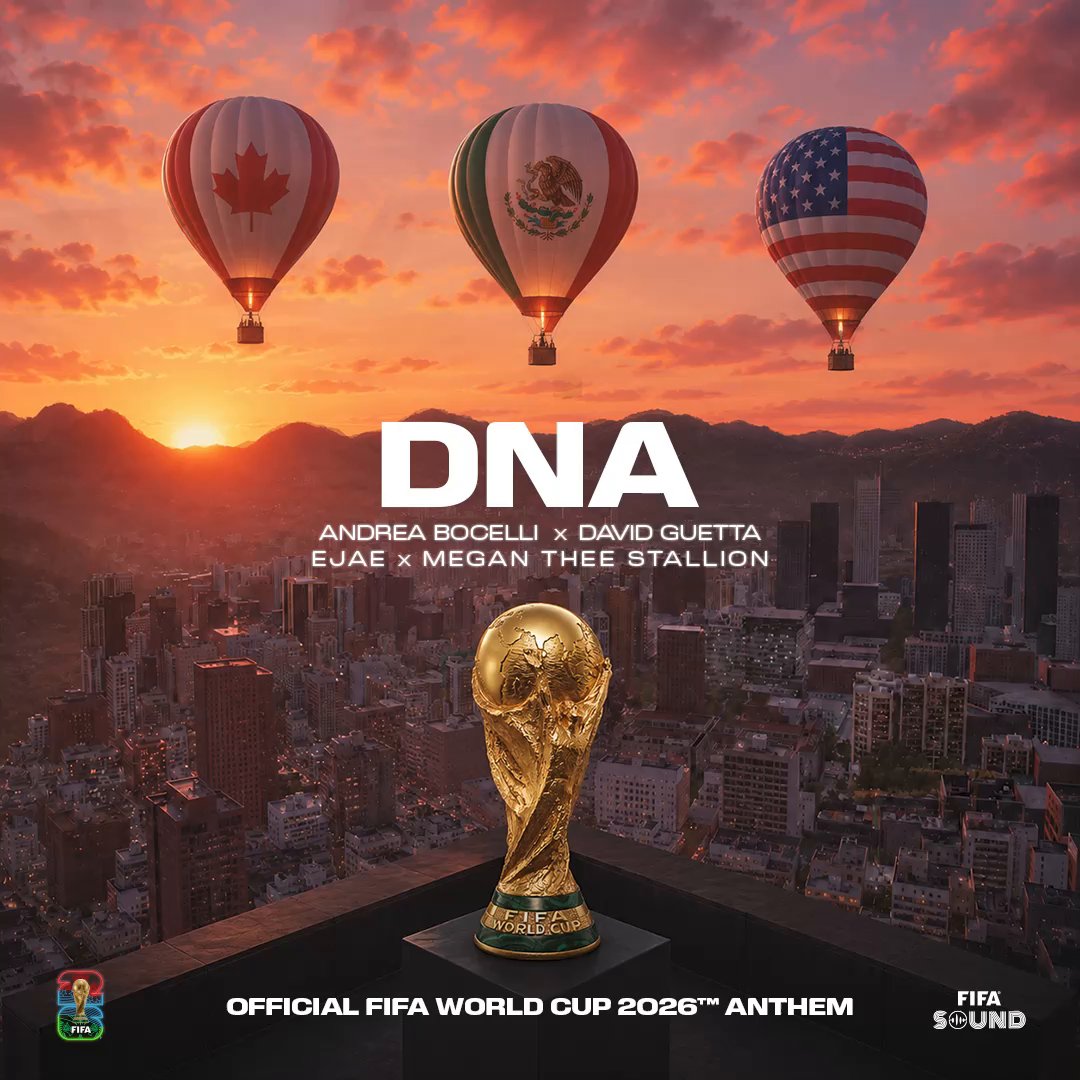 It's our DNA. 🧬⚽️ Listen to DNA the Official World Cup 2026™ Anthem by Andrea Bocelli, David Guetta, EJAE and TINA SNOW 🎧