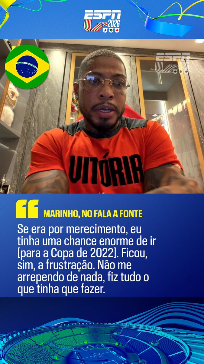 No Fala a Fonte, Marinho falou sobre o sentimento de frustração por não ter sido convocado para a Copa do Mundo do Qatar. 😔🇧🇷 Saiba TUDO dos bastidores da bola no Fala a Fonte, de segunda a sexta, AO VIVO no YouTube da ESPN Brasil! #FalaFonte #FutebolNaESPN #ESPN2026
