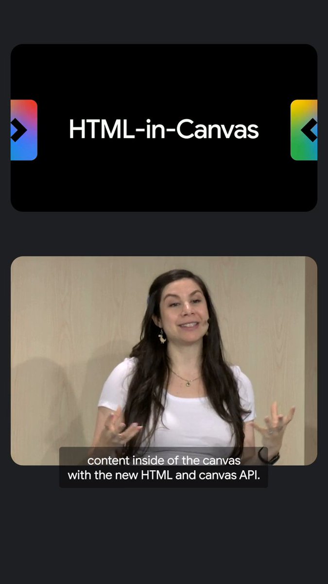 HTML canvas has always been a black box to the browser, but not anymore. The HTML-in-Canvas API lets you integrate real DOM elements directly into the canvas, making them fully searchable, accessible, natively translatable, and inspectable. Fuse shaders and semantics to build new UI, eliminating the need for separate DOM overlays → The web is about to get a whole lot more whimsical and we can't wait to see it 🎨