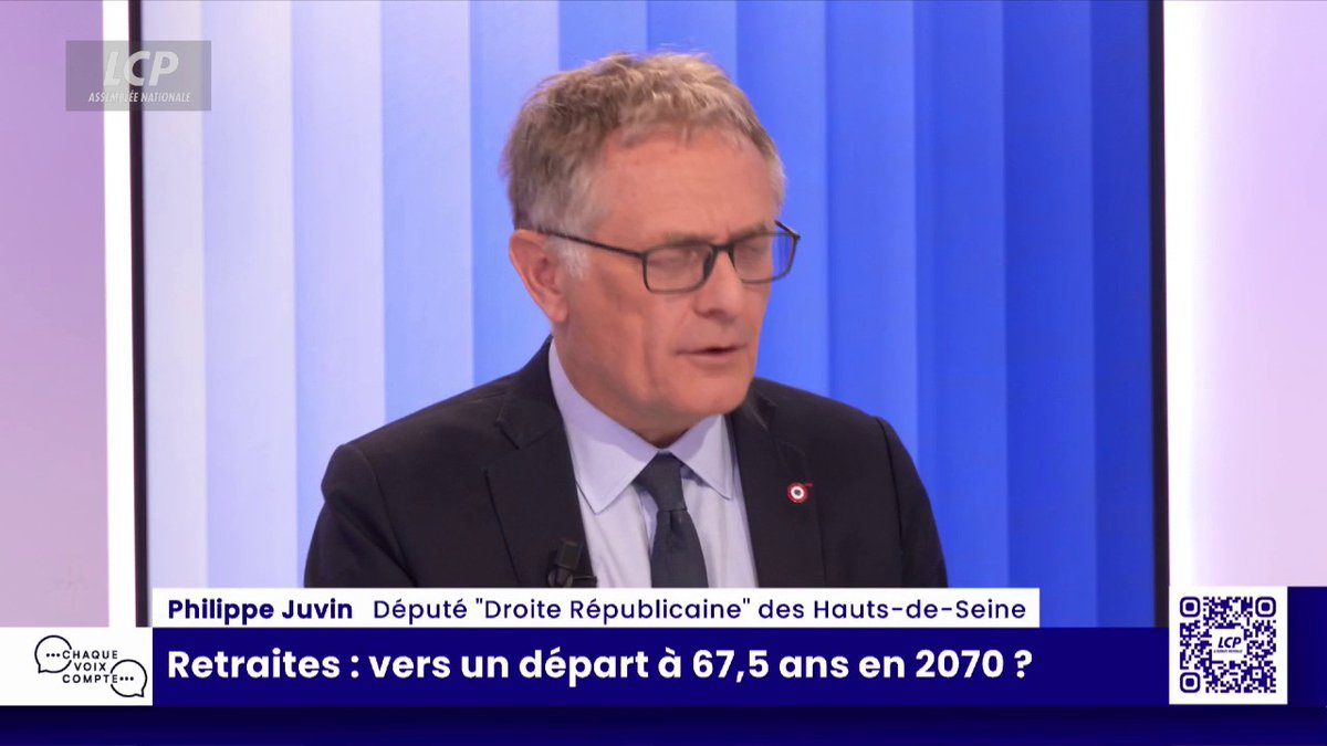 Une retraite à 67,5 ans en 2070? "Il n'y a pas d'autre solution que de travailler plus longtemps. Celui qui prétend que l'on va travailler moins alors qu'il y a moins de cotisants, j'aimerais qu'il m'explique, c'est du niveau CP-CE1", dit 🇫🇷 🇪🇺 Pr Philippe Juvin MD PhD (DR)