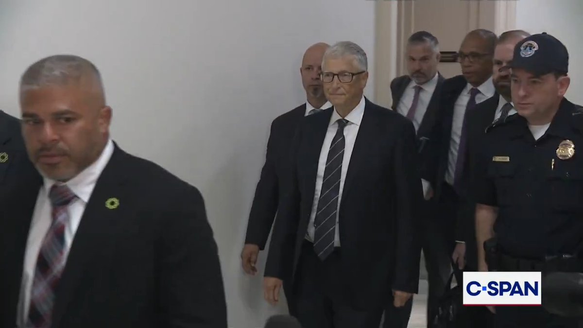 Bill Gates exits closed-door testimony before the House Oversight Committee on the Epstein Files and his relationship with Jeffrey Epstein.