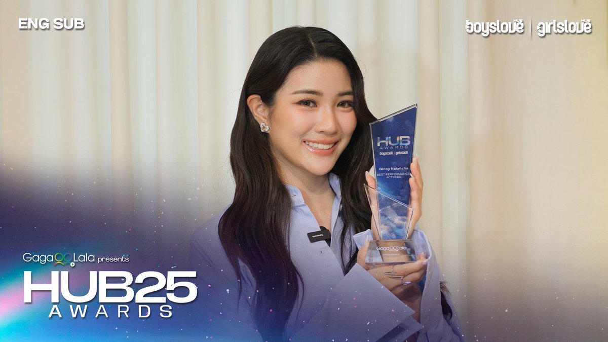 🏆 • Ginny Natnicha agradece pelo prêmio de “Melhor Perfomance: Atriz” por Poisonous Love no #HUBAwards2025! GINJAY AT HUB AWARDS ginnynatnicha