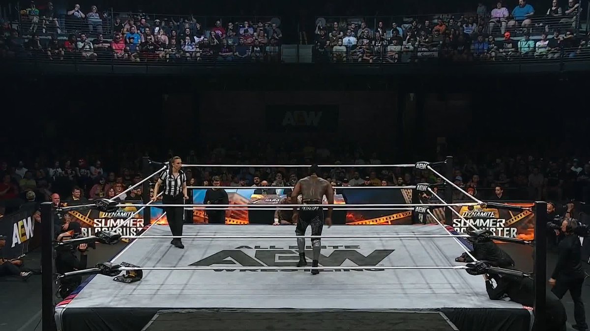 PLANTED INTO THE ANNOUNCE DESK! Watch #AEWDynamite LIVE on TBS & HBO Max