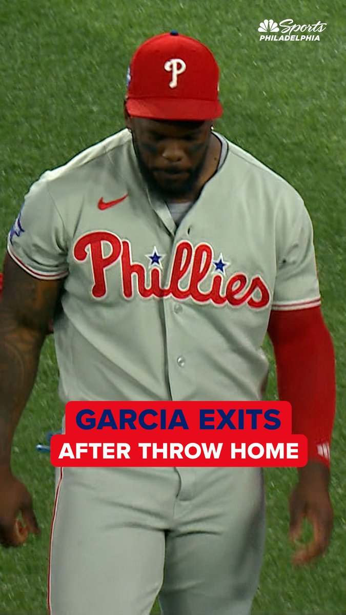 García exits the game after throwing to home plate.