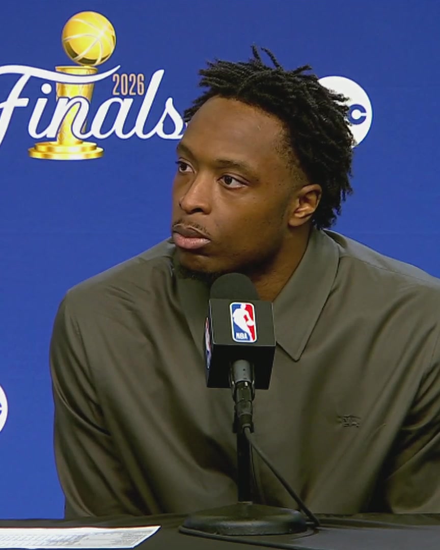 OG Anunoby shares his mindset at halftime: "Stay with it, we're fine. We know it's a game of runs. We're a resilient group, we've been through a lot. We've came back plenty of times when we were down."