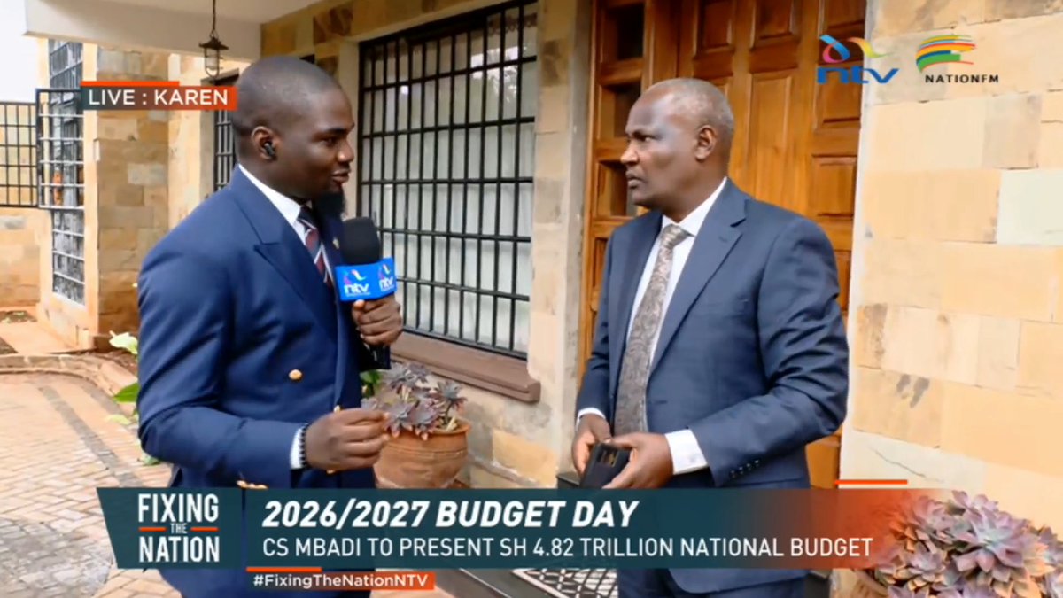 Budget day: Brian George catches up with Treasury CS John Mbadi at his Karen residence ahead of the highly anticipated budget presentation. Mbadi says government incorporated the views presented by Kenyans and other groups during public participation. #FixingTheNationNTV Nation FM Eric Latiff Nomadic Panda 🐼 Fellaris Wambui Branji