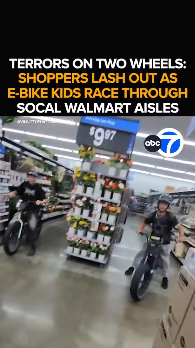 Off the road and into a Foothill Ranch Walmart, kids on e-bikes speed through the aisles as shoppers run. One man on a mobility scooter tries to stop the antics. The bad behavior on the bikes that has many calling for a crackdown. Tonight at 11 from ABC7.