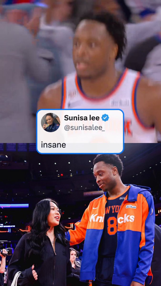 .Sunisa lee was watching OG Anunoby win it for the Knicks 🤞🤩 (via NEW YORK KNICKS)