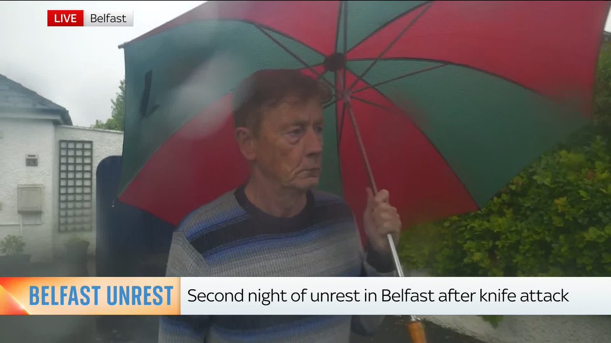 🗣️ 'It was very frightening' Sky's Dan Whitehead spoke to a resident living on one of the streets where the protests took place in Belfast on Wednesday evening and said a van on fire crashed into his property.