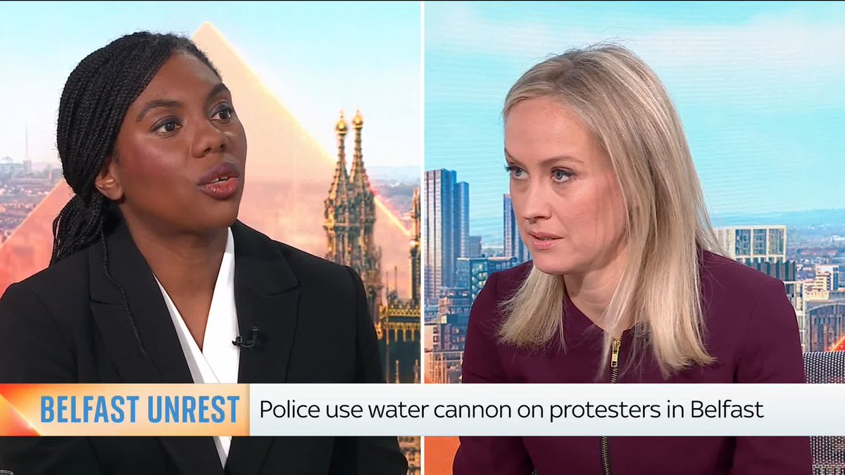 'Let's focus on the bad thing that is happening, the crimes and the illegality, whoever is causing them' - Kemi Badenoch Sophy Ridge challenges the Tory leader on whether the scenes happening in Belfast are racist.