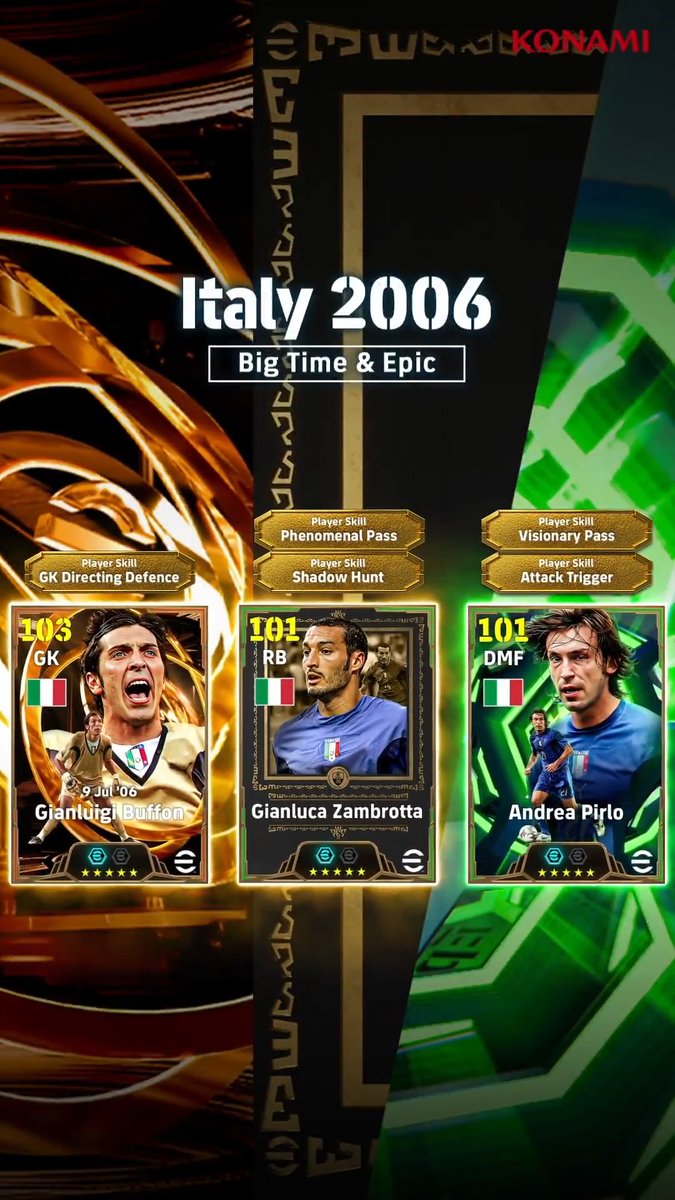 【Big Time & Epic: Italy 2006】 ジャンルカ ザンブロッタがeFootball™ 30周年特別カードで登場! さらに、ジャンルイージ ブッフォンがBig Timeで登場💫 イタリア代表を優勝に導いた試合を再現! アッズーリのレジェンドを今すぐ獲得しよう! #イーフト #eFootball