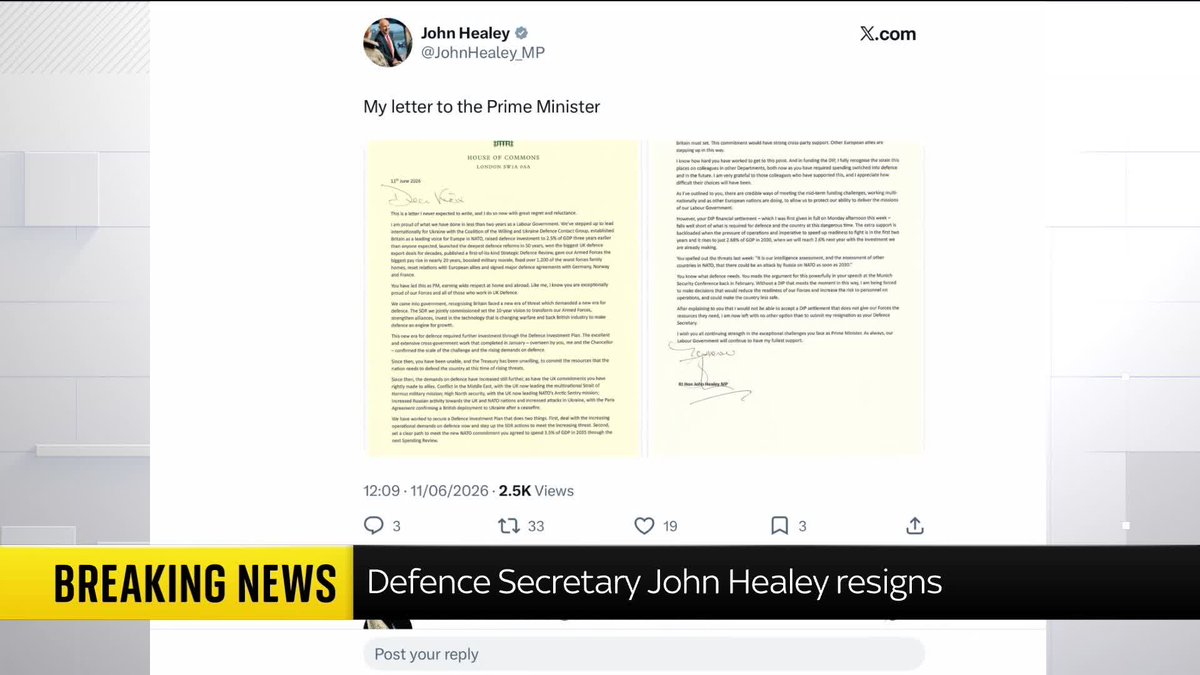 BREAKING: The defence secretary, John Healey, has resigned Sky's Deborah Haynes has more on the story.