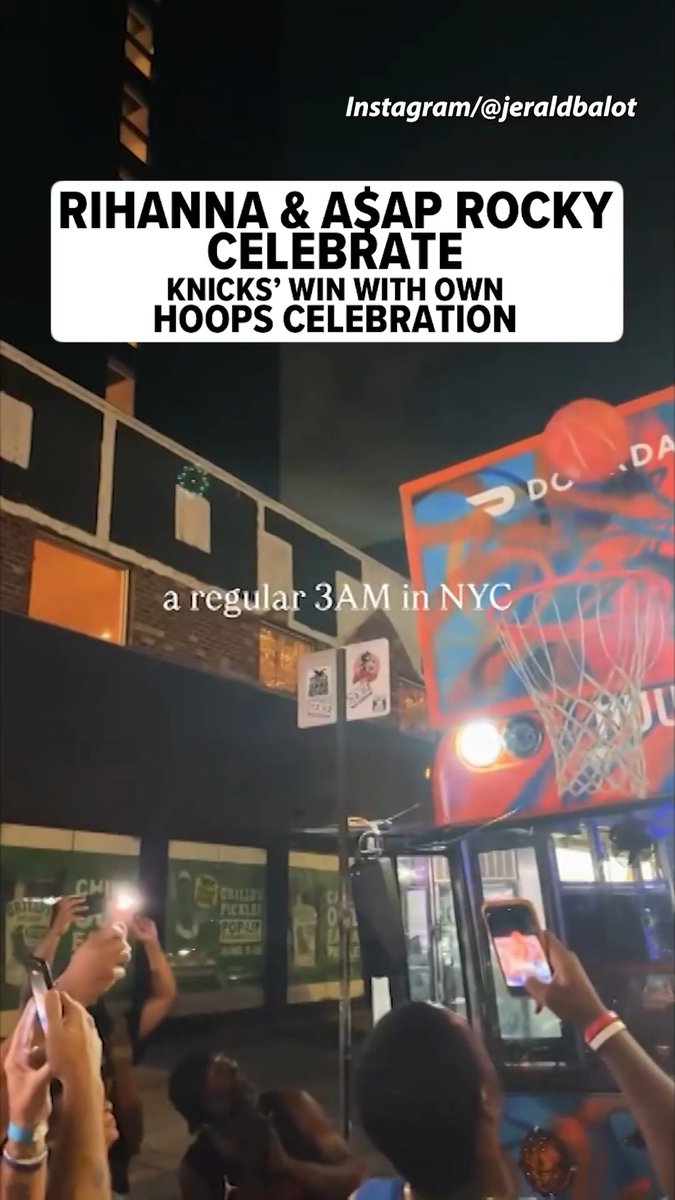 🏀 Rihanna and A$AP Rocky celebrated the Knicks' win Wednesday night by taking a few shots with fellow New York fans!