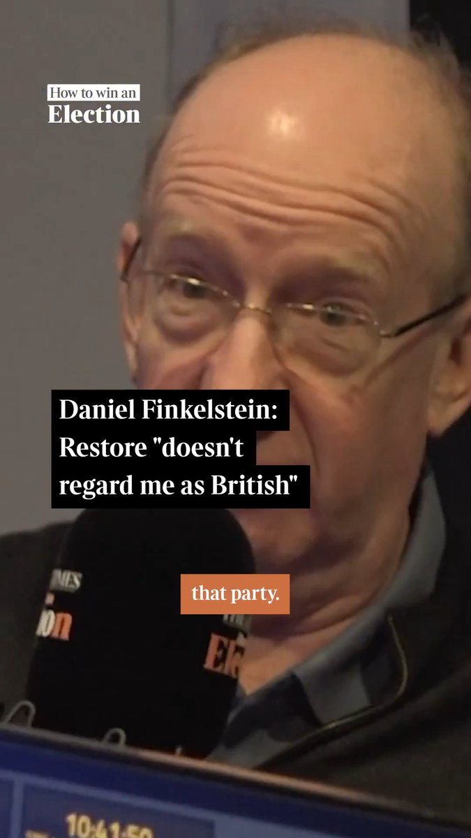 “I can't laugh completely at Restore…It doesn't regard me as British.” There’s a “sinister philosophy” to Restore Britain, says Daniel Finkestein. 🗳️ How To Win An Election 🎧 @HugoRifkind | Daniel Finkelstein