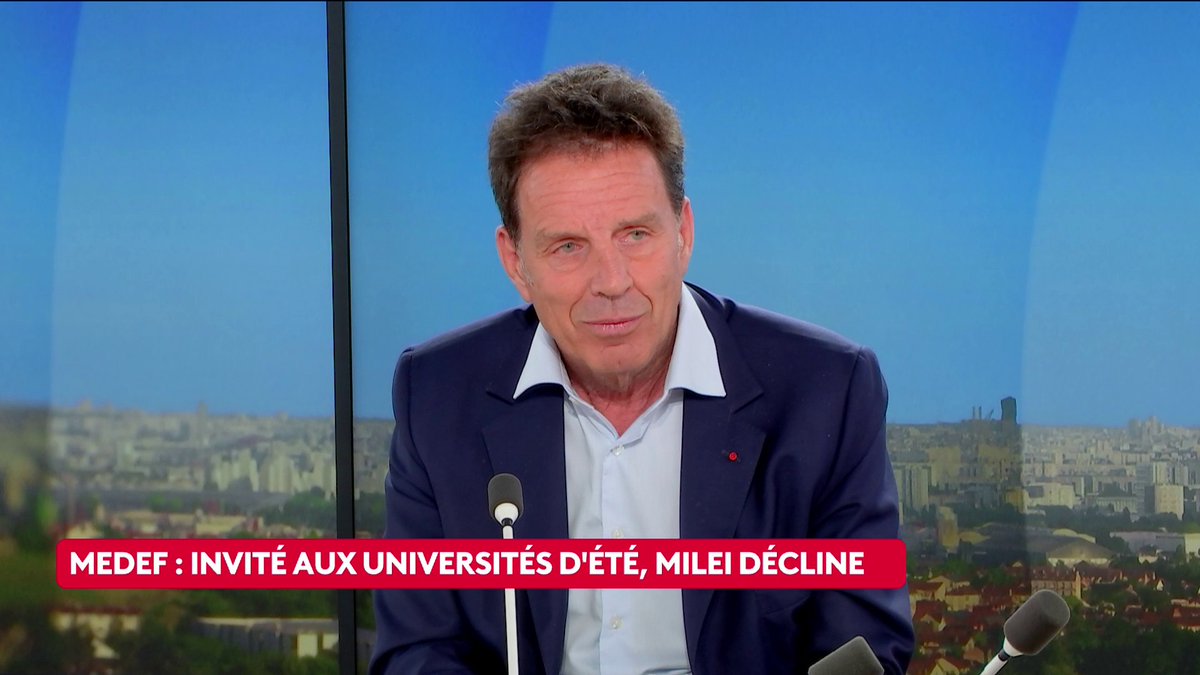 🔴 🗣️ Le président argentin Javier Milei a été invité par le Medef "L'Argentine va mieux, je ne dis pas que ses solutions soient applicables en France, mais c'est quand même un cas intéressant", justifie Geoffroy Roux de Bezieux, ancien président du Medef. #ToutEstPolitique #Canal16