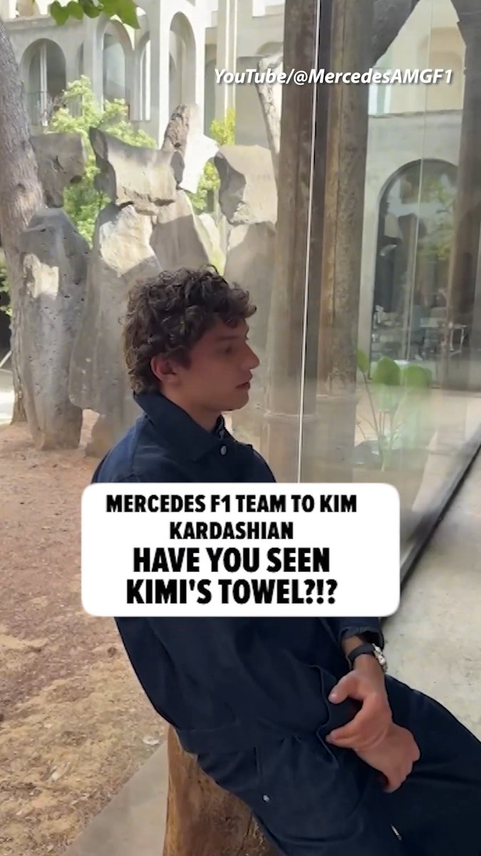 Mercedes F1 team reacts to Kim Kardashian stealing Kimi Antonelli's towel. 🤣 Credit: YouTube/MercedesAMGF1