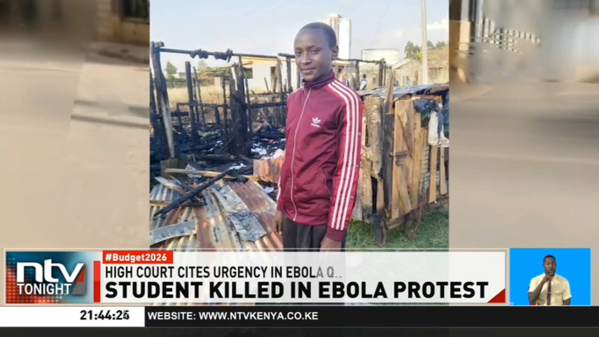 Student Killed In Ebola Protest: The young man who was shot during protests against an Ebola quarantine facility in Nanyuki has been identified as 17-year-old Sylvester Muigai. The Form Three student was shot in the head. #NTVTonight Ben Kitili Margaret_Kimathi